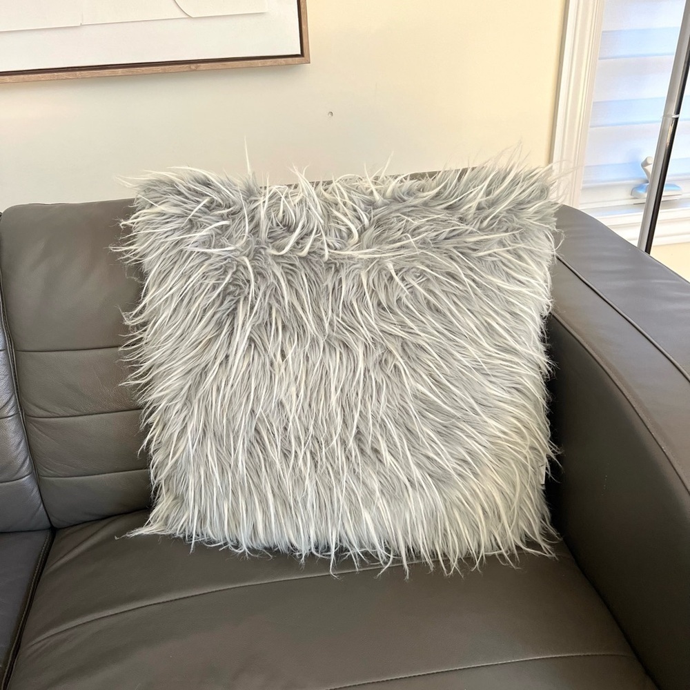 Gray with tiny blue Faux Fur Throw Pillow
